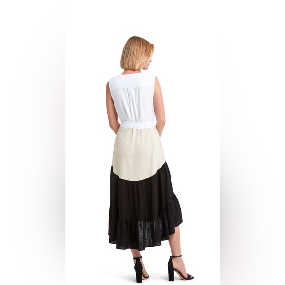 H HALTON MAXI DRESS TIERED LINEN BLEND COLOR BLOCK SIZE M NWT - Picture 7 of 14